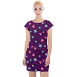 Colorful Stars Hearts Seamless Vector Pattern Cap Sleeve Bodycon Dress