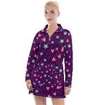 Colorful Stars Hearts Seamless Vector Pattern Women s Long Sleeve Casual Dress