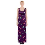 Colorful Stars Hearts Seamless Vector Pattern Thigh Split Maxi Dress