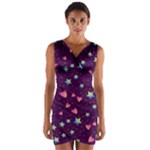 Colorful Stars Hearts Seamless Vector Pattern Wrap Front Bodycon Dress