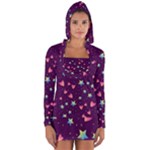 Colorful Stars Hearts Seamless Vector Pattern Long Sleeve Hooded T-shirt