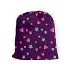 Colorful Stars Hearts Seamless Vector Pattern Drawstring Pouch (XL)