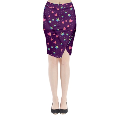 Colorful Stars Hearts Seamless Vector Pattern Midi Wrap Pencil Skirt from ArtsNow.com