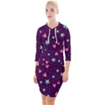 Colorful Stars Hearts Seamless Vector Pattern Quarter Sleeve Hood Bodycon Dress