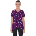 Colorful Stars Hearts Seamless Vector Pattern Cut Out Side Drop T-Shirt
