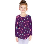 Colorful Stars Hearts Seamless Vector Pattern Kids  Long Sleeve T-Shirt