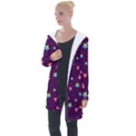 Colorful Stars Hearts Seamless Vector Pattern Longline Hooded Cardigan