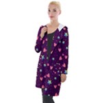 Colorful Stars Hearts Seamless Vector Pattern Hooded Pocket Cardigan