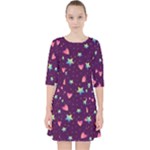 Colorful Stars Hearts Seamless Vector Pattern Quarter Sleeve Pocket Dress