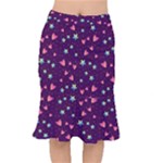 Colorful Stars Hearts Seamless Vector Pattern Short Mermaid Skirt
