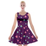 Colorful Stars Hearts Seamless Vector Pattern Velvet Skater Dress
