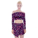 Colorful Stars Hearts Seamless Vector Pattern Off Shoulder Top with Mini Skirt Set