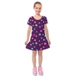 Colorful Stars Hearts Seamless Vector Pattern Kids  Short Sleeve Velvet Dress