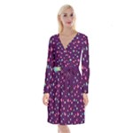 Colorful Stars Hearts Seamless Vector Pattern Long Sleeve Velvet Front Wrap Dress