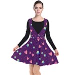 Colorful Stars Hearts Seamless Vector Pattern Plunge Pinafore Dress
