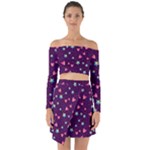Colorful Stars Hearts Seamless Vector Pattern Off Shoulder Top with Skirt Set