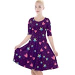 Colorful Stars Hearts Seamless Vector Pattern Quarter Sleeve A-Line Dress