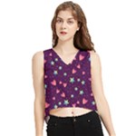 Colorful Stars Hearts Seamless Vector Pattern V-Neck Cropped Tank Top