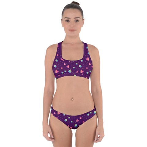 Colorful Stars Hearts Seamless Vector Pattern Cross Back Hipster Bikini Set from ArtsNow.com