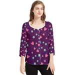 Colorful Stars Hearts Seamless Vector Pattern Chiffon Quarter Sleeve Blouse