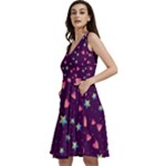 Colorful Stars Hearts Seamless Vector Pattern Sleeveless V-Neck Skater Dress with Pockets