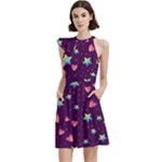 Colorful Stars Hearts Seamless Vector Pattern Cocktail Party Halter Sleeveless Dress With Pockets