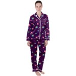 Colorful Stars Hearts Seamless Vector Pattern Women s Long Sleeve Satin Pajamas Set	