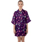 Colorful Stars Hearts Seamless Vector Pattern Half Sleeve Satin Kimono 