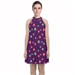 Colorful Stars Hearts Seamless Vector Pattern Velvet Halter Neckline Dress 
