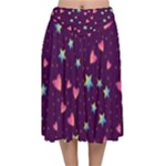Colorful Stars Hearts Seamless Vector Pattern Velvet Flared Midi Skirt
