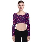 Colorful Stars Hearts Seamless Vector Pattern Velvet Long Sleeve Crop Top