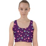 Colorful Stars Hearts Seamless Vector Pattern Velvet Racer Back Crop Top