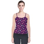 Colorful Stars Hearts Seamless Vector Pattern Velvet Spaghetti Strap Top