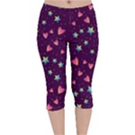 Colorful Stars Hearts Seamless Vector Pattern Velvet Capri Leggings 