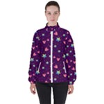 Colorful Stars Hearts Seamless Vector Pattern Women s High Neck Windbreaker