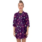 Colorful Stars Hearts Seamless Vector Pattern Half Sleeve Chiffon Kimono