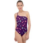 Colorful Stars Hearts Seamless Vector Pattern Classic One Shoulder Swimsuit