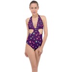 Colorful Stars Hearts Seamless Vector Pattern Halter Front Plunge Swimsuit
