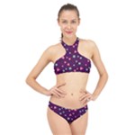 Colorful Stars Hearts Seamless Vector Pattern High Neck Bikini Set