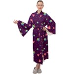 Colorful Stars Hearts Seamless Vector Pattern Maxi Velvet Kimono