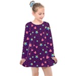 Colorful Stars Hearts Seamless Vector Pattern Kids  Long Sleeve Dress