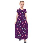 Colorful Stars Hearts Seamless Vector Pattern Kids  Short Sleeve Maxi Dress