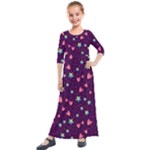 Colorful Stars Hearts Seamless Vector Pattern Kids  Quarter Sleeve Maxi Dress