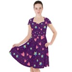 Colorful Stars Hearts Seamless Vector Pattern Cap Sleeve Midi Dress