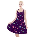 Colorful Stars Hearts Seamless Vector Pattern Halter Party Swing Dress 
