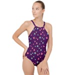 Colorful Stars Hearts Seamless Vector Pattern High Neck One Piece Swimsuit