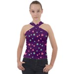 Colorful Stars Hearts Seamless Vector Pattern Cross Neck Velour Top
