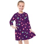 Colorful Stars Hearts Seamless Vector Pattern Kids  Quarter Sleeve Shirt Dress