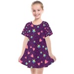 Colorful Stars Hearts Seamless Vector Pattern Kids  Smock Dress