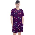 Colorful Stars Hearts Seamless Vector Pattern Men s Mesh T-Shirt and Shorts Set